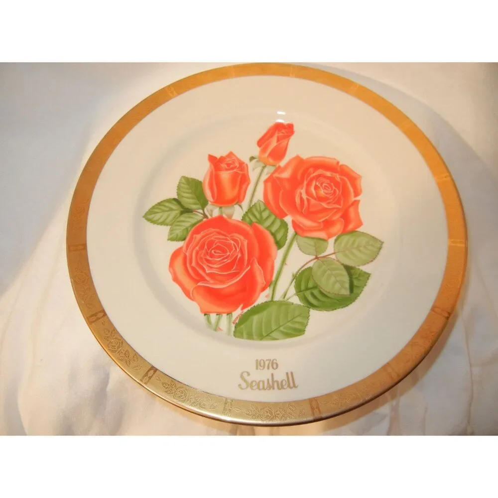 Gorham ALL AMERICAN ROSE Seashell Collector Plate 1976‎ floral roses red white